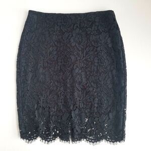 Banana Republic Floral Lace Skirt Womens 4 Dark Turquoise/Black Scallop Back Zip